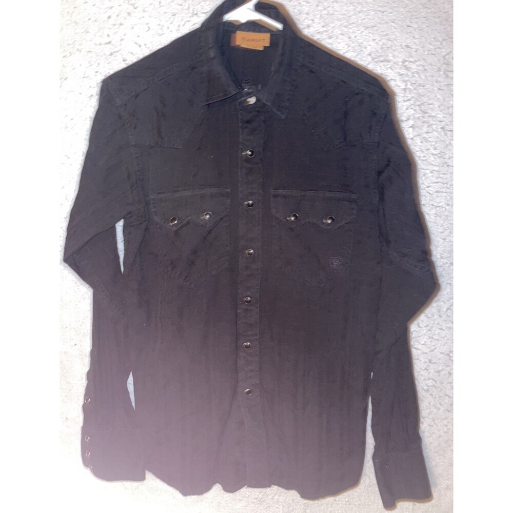 Ariat Men's sz S Western Gothic Embroidery Pockets Rodeo Snap Long Sleeve Black